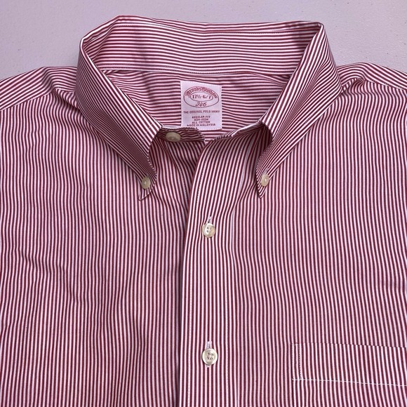 Brooks Brothers Other - Brooks Brothers 346 Shirt 17.5 6 7 Mens L/S Button Down Red Striped VGUC